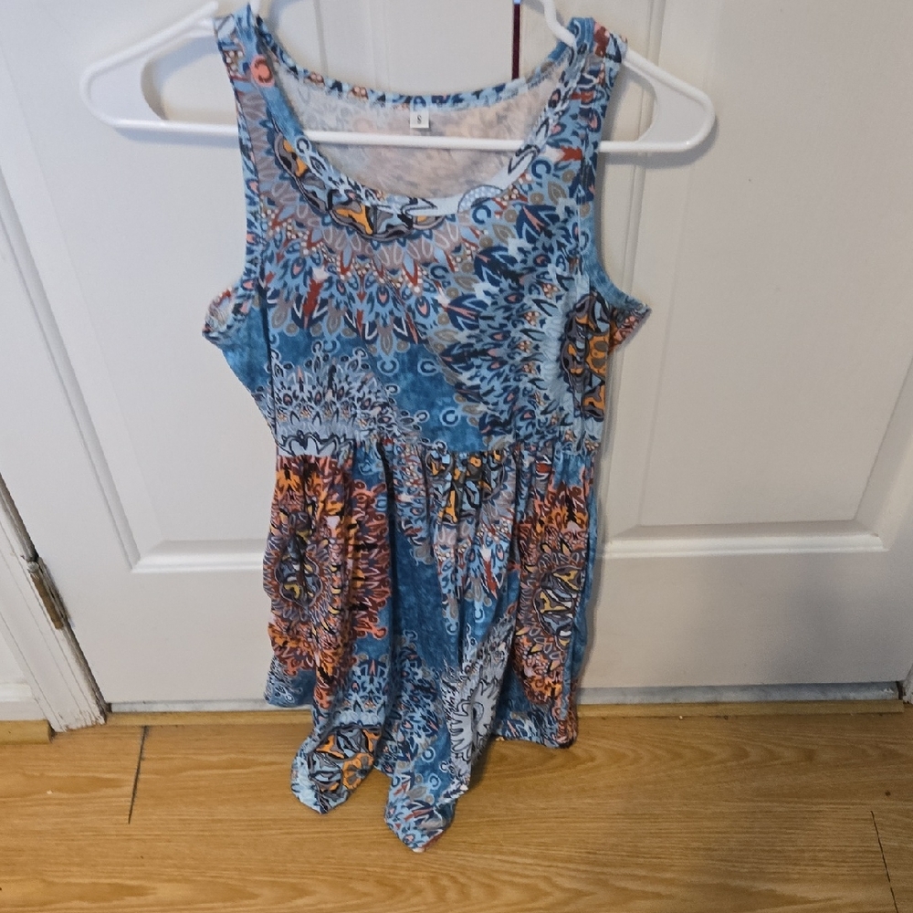 Blue Floral Printed Sleeveless Summer Dress
